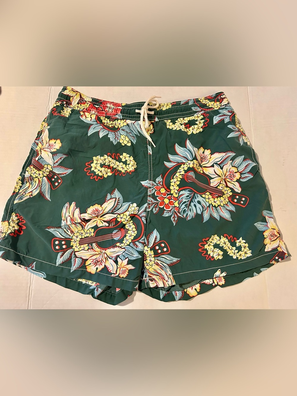 POLO RALPH LAUREN Floral Swim Shorts Green Tropical Ukulele Hibiscus size M